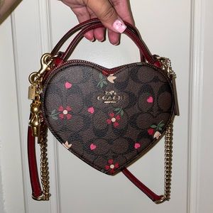 Coach Red Valentine’s Heart Purse w/ Teddy Bear Keychain